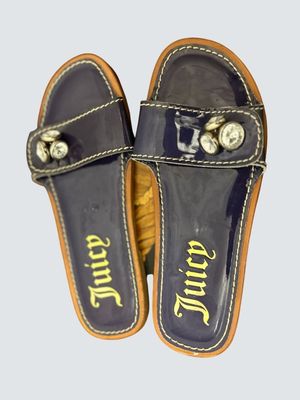 Juicy Couture Womens Navy Blue Patent Leather Rhinestone Slide Sandals Size 6 - Picture 5 of 12